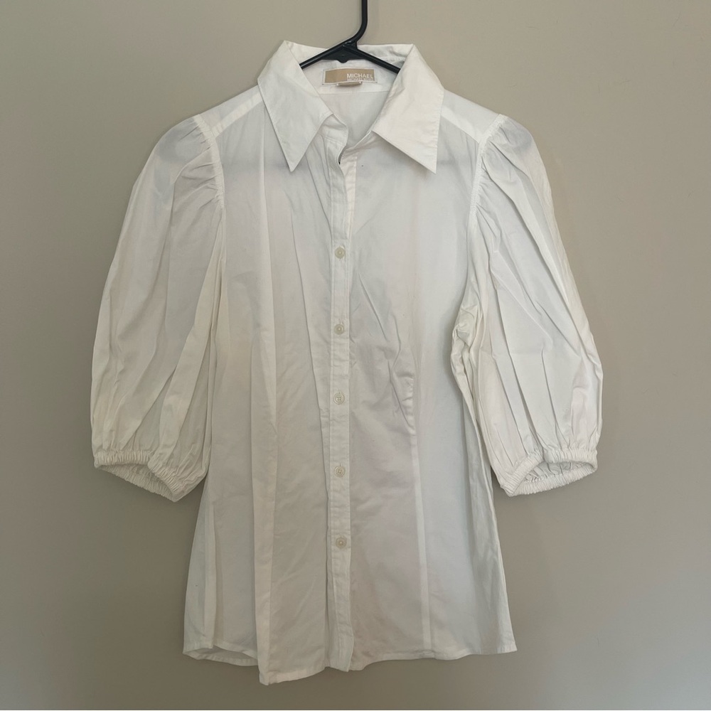 Michael Kors White Button Down Puff Balloon Sleeve Collared Blouse - Size 8